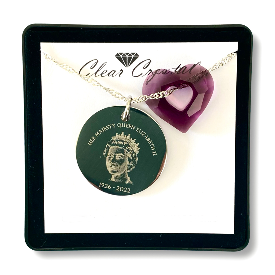 Queen Elizabeth II Remembrance Necklace with “Miss U Heart” Crystal