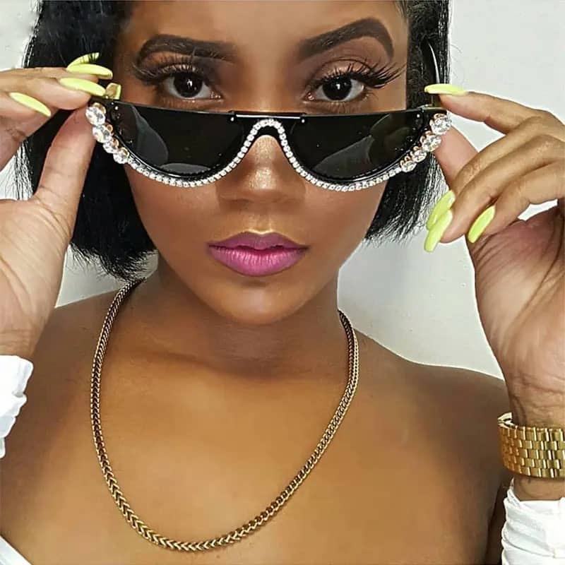 Beyonce Style Sunglasses with Crystals in Black or White Colour