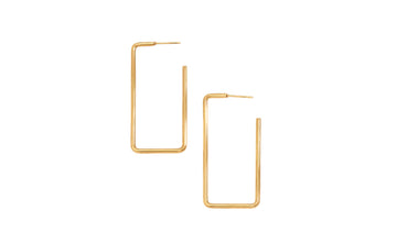 Large Rectangular Yellow Gold Tone Earrings