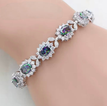 Rainbow Quartz Oval Crystal Bracelet for Women