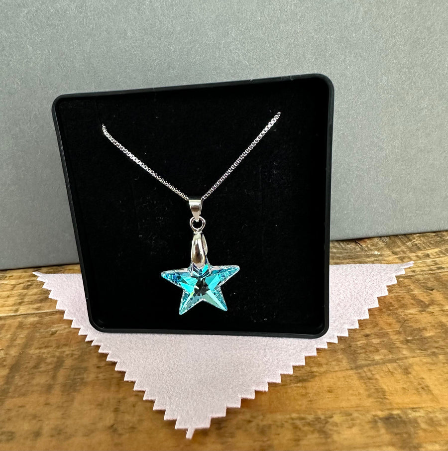 Fine Austrian Crystal Star necklace Blue in colour with Silver 925