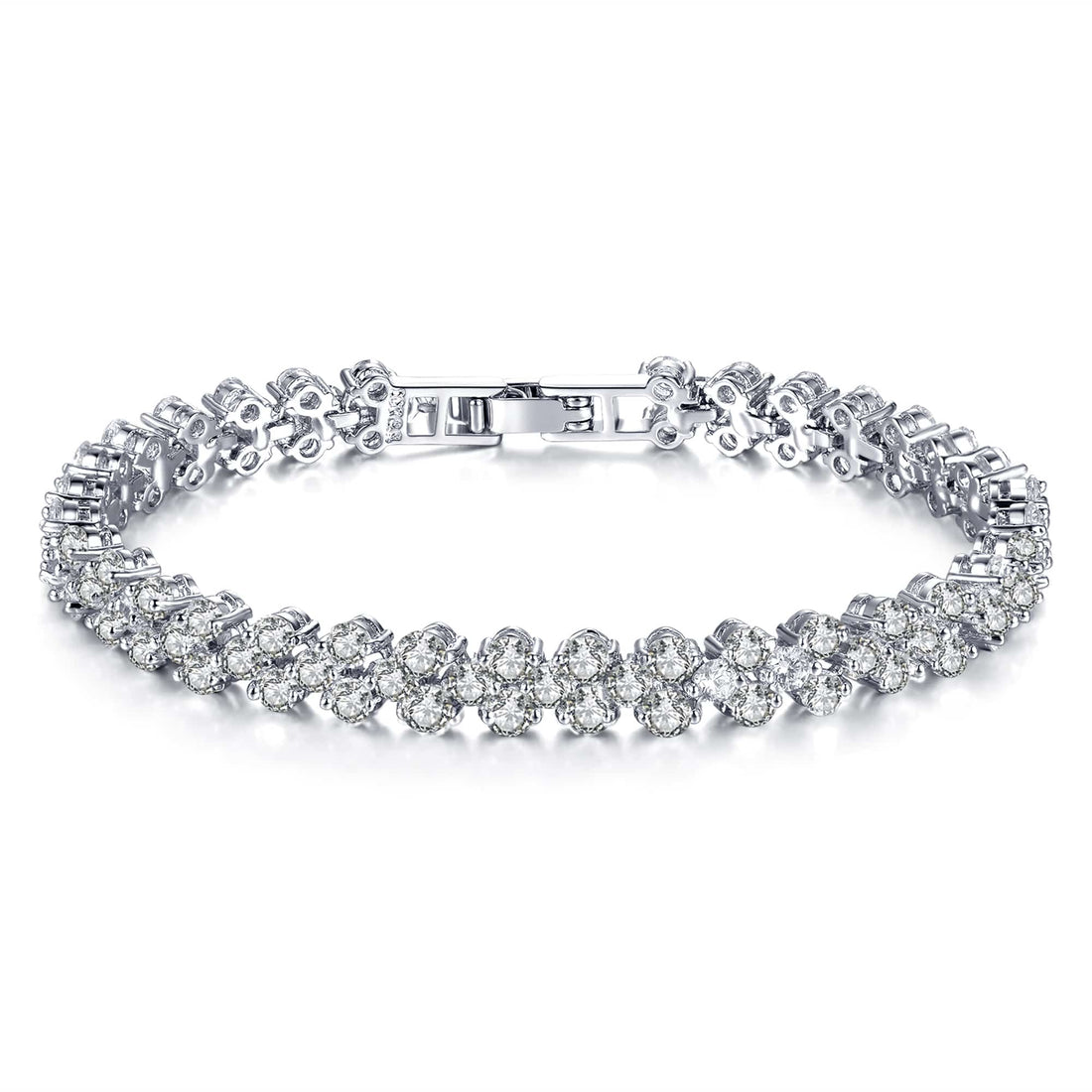 11.90 CTTW Brilliant Cut Clear Synthetic Sapphire Bracelet Rhodium Plated