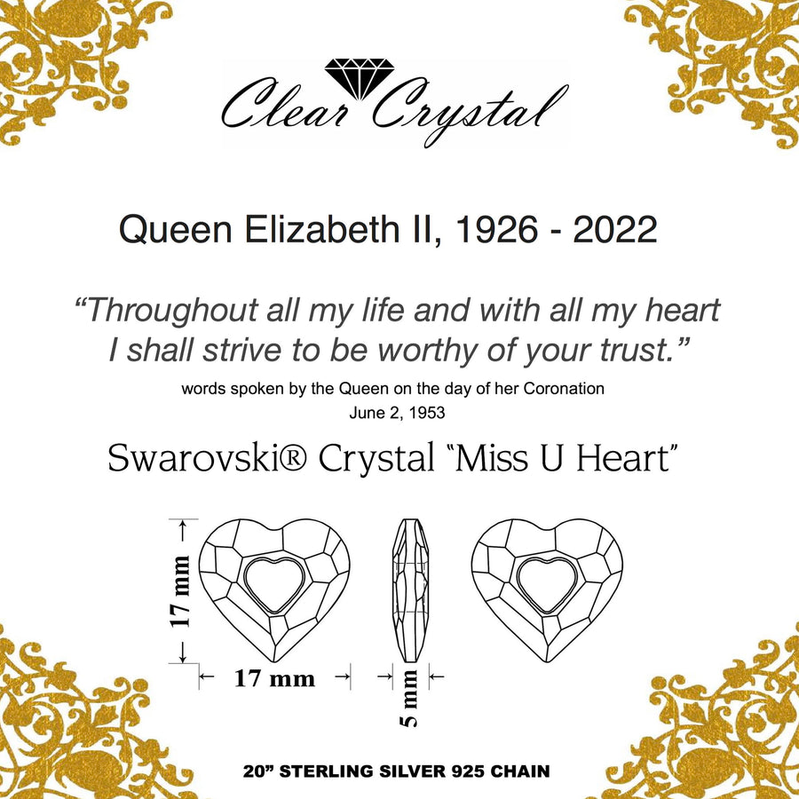 Queen Elizabeth II Remembrance Necklace with “Miss U Heart” Crystal