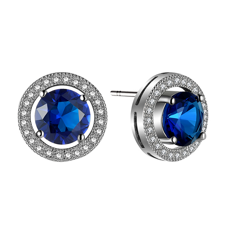 4.66 CTTW Brilliant Cut Blue Synthetic Sapphire Rhodium Plated Earrings