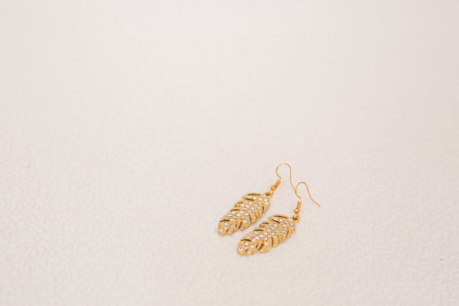 18K Rose Gold Plated Feather Drop Earrings Made With The Worlds Finest Crystals