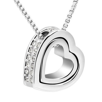 Double Heart Pendant Necklace made with Premium Crystals