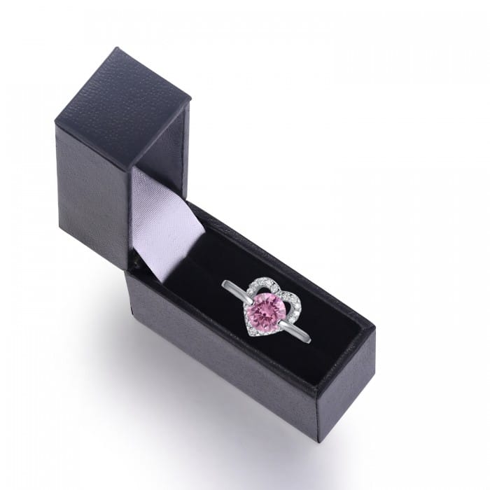 2.0 CARAT BRILLIANT CUT PINK LAB-CREATED SAPPHIRE RHODIUM PLATED RING