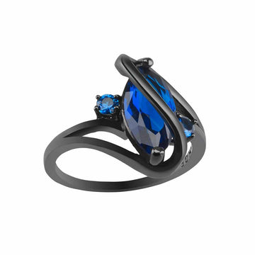 2.5 CARAT MARQUIS CUT BLUE SIMULATED SAPPHIRE BLACK GOLD FILLED RING