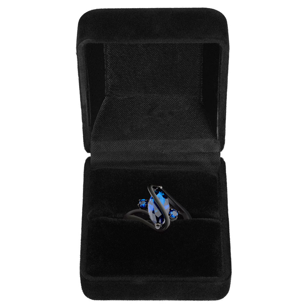 2.5 CARAT MARQUIS CUT BLUE SIMULATED SAPPHIRE BLACK GOLD FILLED RING