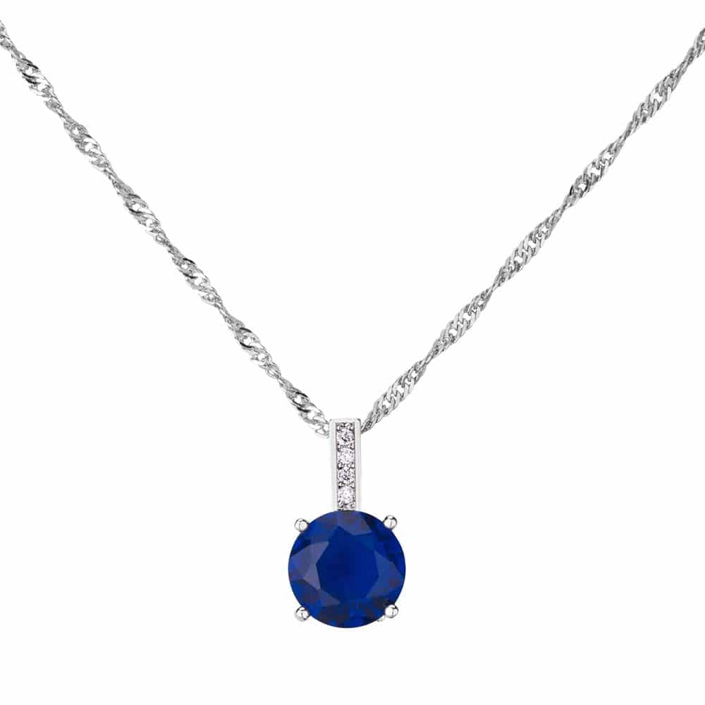 2.33 Carat Brilliant Cut Blue Lab-Created Sapphire Rhodium Plated Pendant