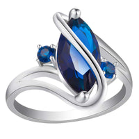 2.5 Carat Marquis Cut Blue Simulated Sapphire Rhodium Plated Ring
