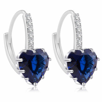 Heart Cut Blue Lab-Created Sapphire Rhodium Plated Earrings