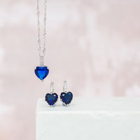 7.5 Carat Heart Cut Blue Simulated Sapphire Earring & Pendant Set