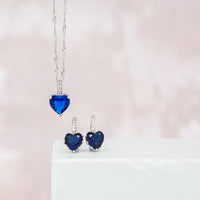 Heart Cut Blue Lab-Created Sapphire Rhodium Plated Earrings