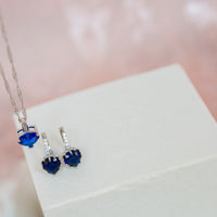 7.5 Carat Heart Cut Blue Simulated Sapphire Earring & Pendant Set