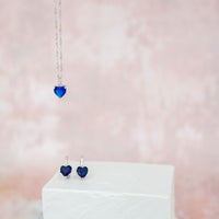 7.5 Carat Heart Cut Blue Simulated Sapphire Earring & Pendant Set