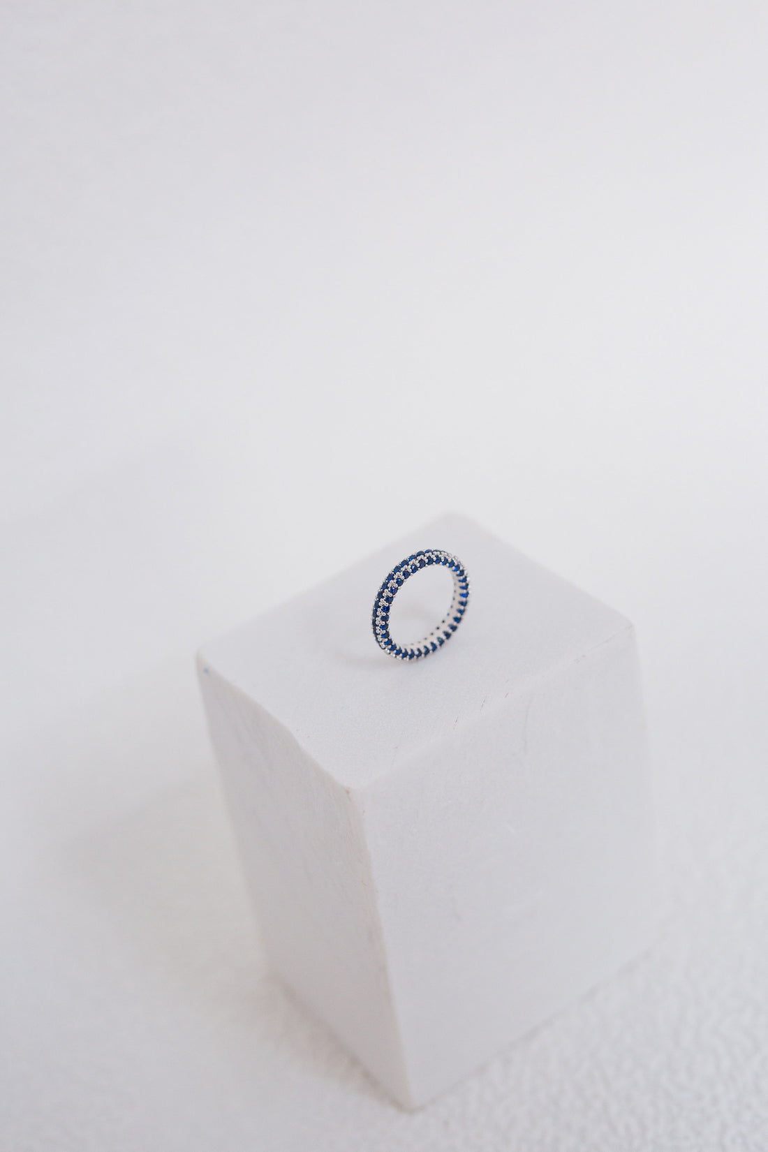 3.00 CT Blue Simulated Sapphire Rhodium Plated Eternity Band