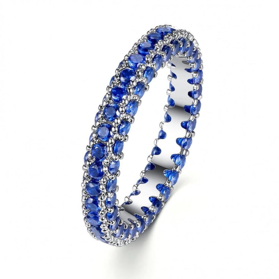 3.00 CT Blue Simulated Sapphire Rhodium Plated Eternity Band