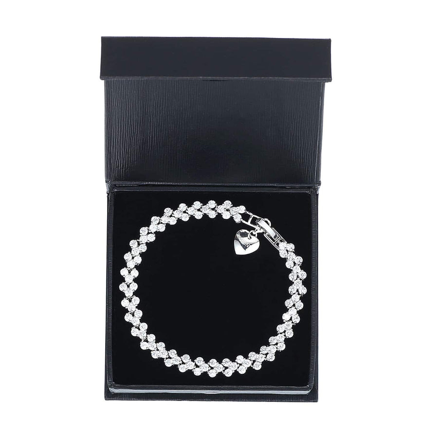 7CT SIMULATED SAPPHIRE RHODIUM PLATED MULTI LINK BRACELET WITH CHARM