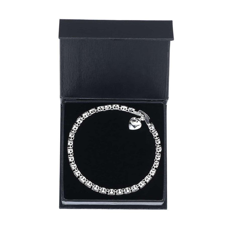 5CT SIMULATED SAPPHIRE RHODIUM PLATED BRACELET WITH CHARM