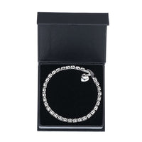 4.5CT SIMULATED SAPPHIRE RHODIUM PLATED 3 ROW BRACELET WITH HEART CHARM
