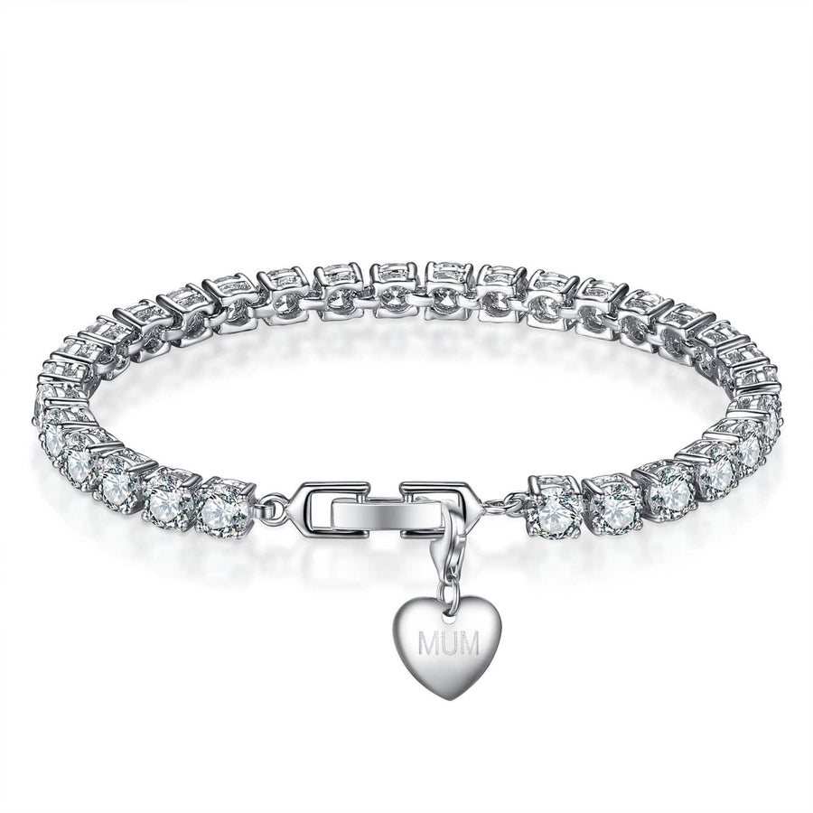 7 CT Brilliant Cut Simulated Sapphire Rhodium Plated Tennis Bracelet With Charm