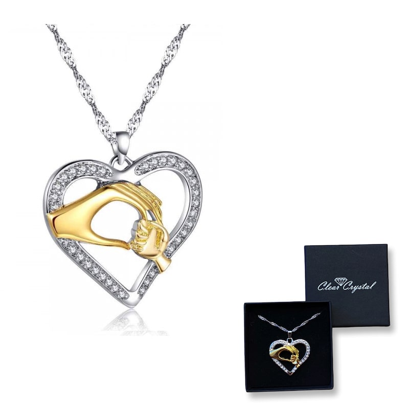 Mother & Child Crystal Heart Necklace