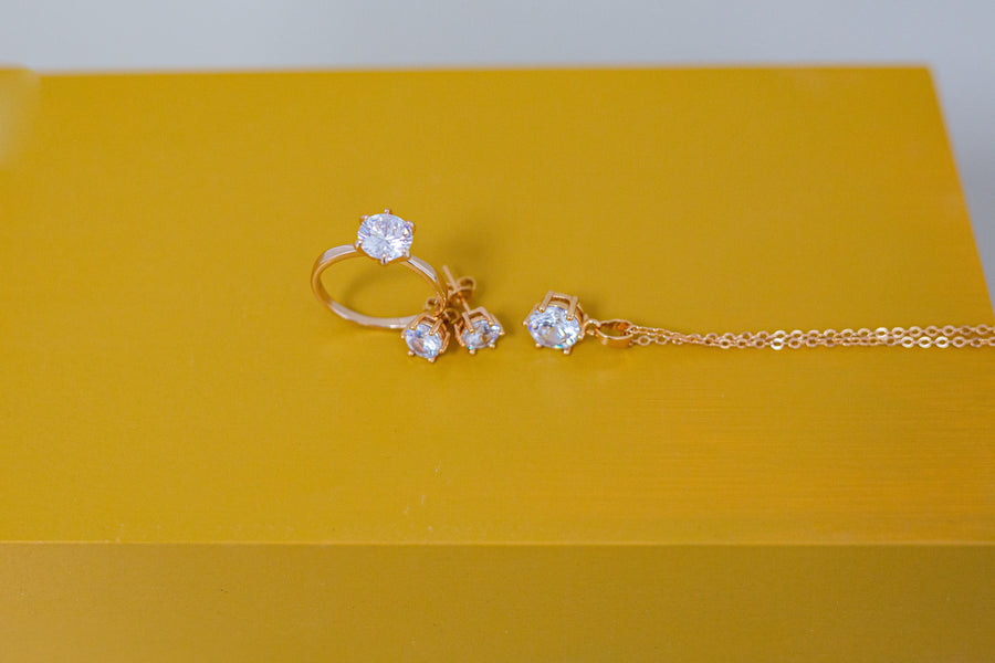 Gold Crystal Solitaire Tri-Set With The Worlds Finest Crystals