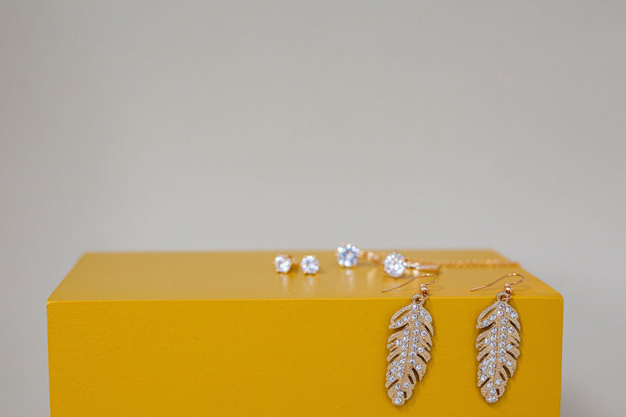 18K Rose Gold Plated Feather Drop Earrings Made With The Worlds Finest Crystals