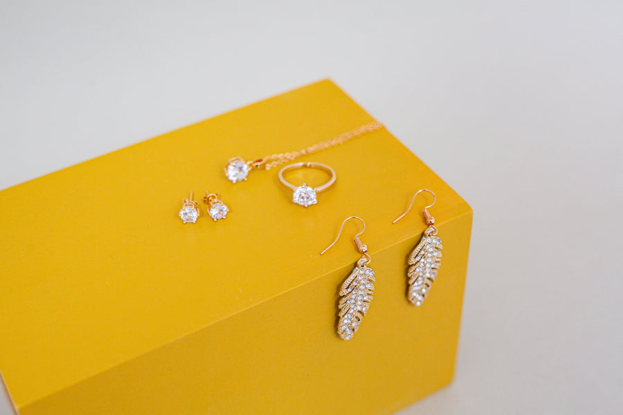 18K Rose Gold Plated Feather Drop Earrings Made With The Worlds Finest Crystals