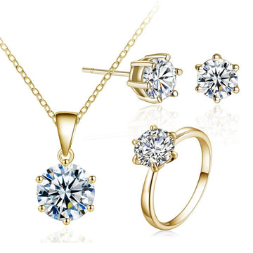 Gold Crystal Solitaire Tri-Set With The Worlds Finest Crystals