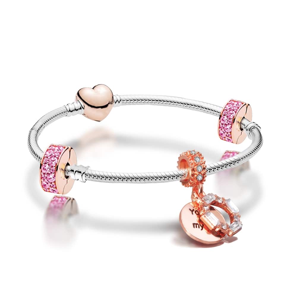 You Melt My Heart Silver & Rose Gold Charm Bracelet 18.5CM