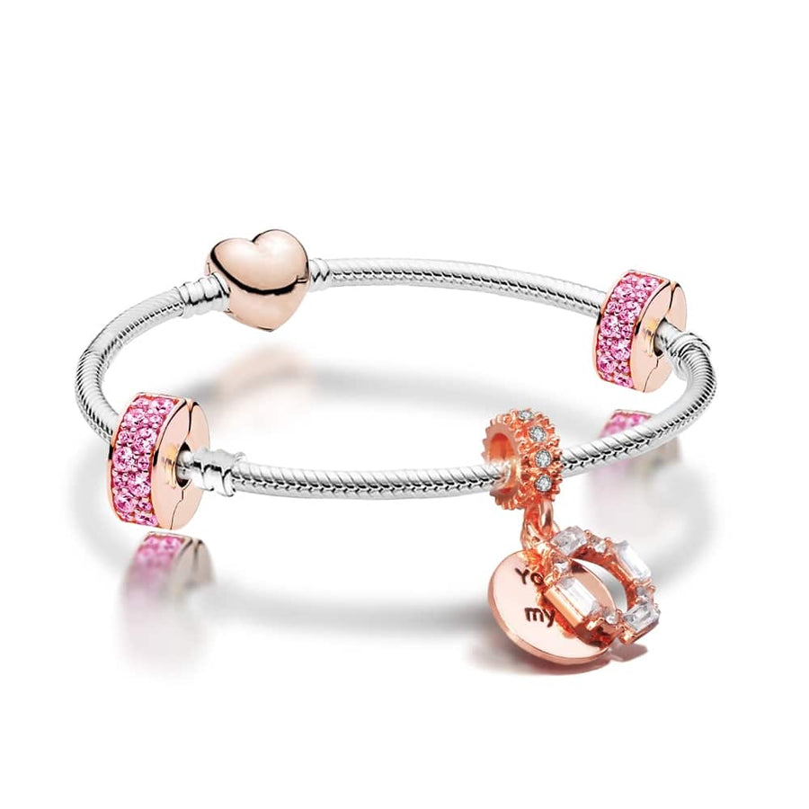 You Melt My Heart Silver & Rose Gold Charm Bracelet 18.5CM