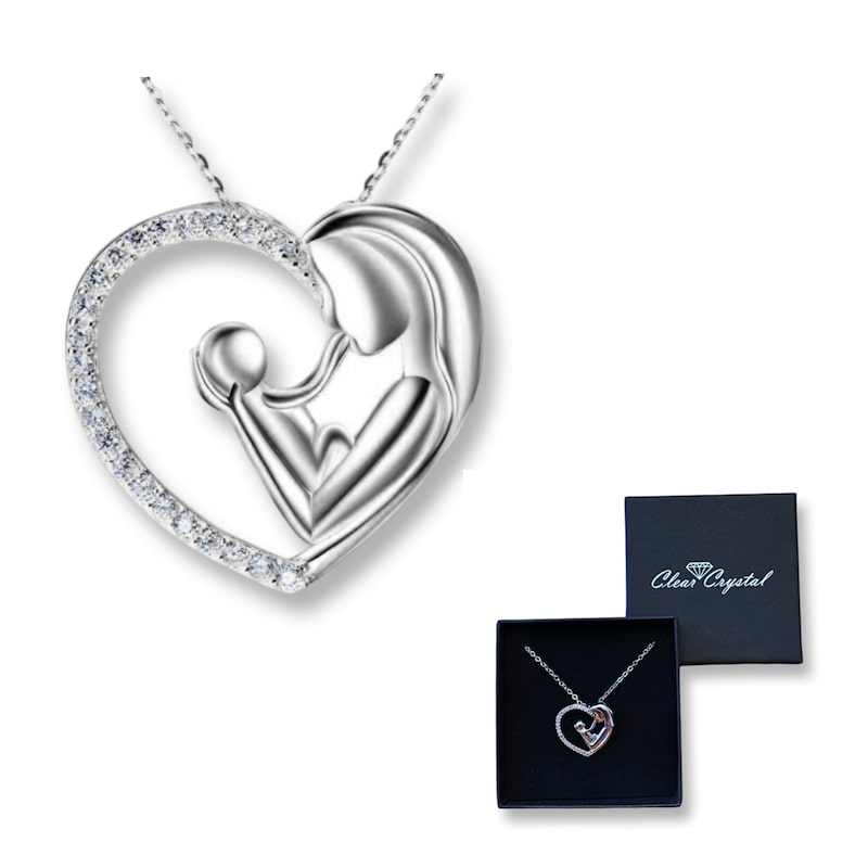 Mother & Child Crystal Heart Necklace