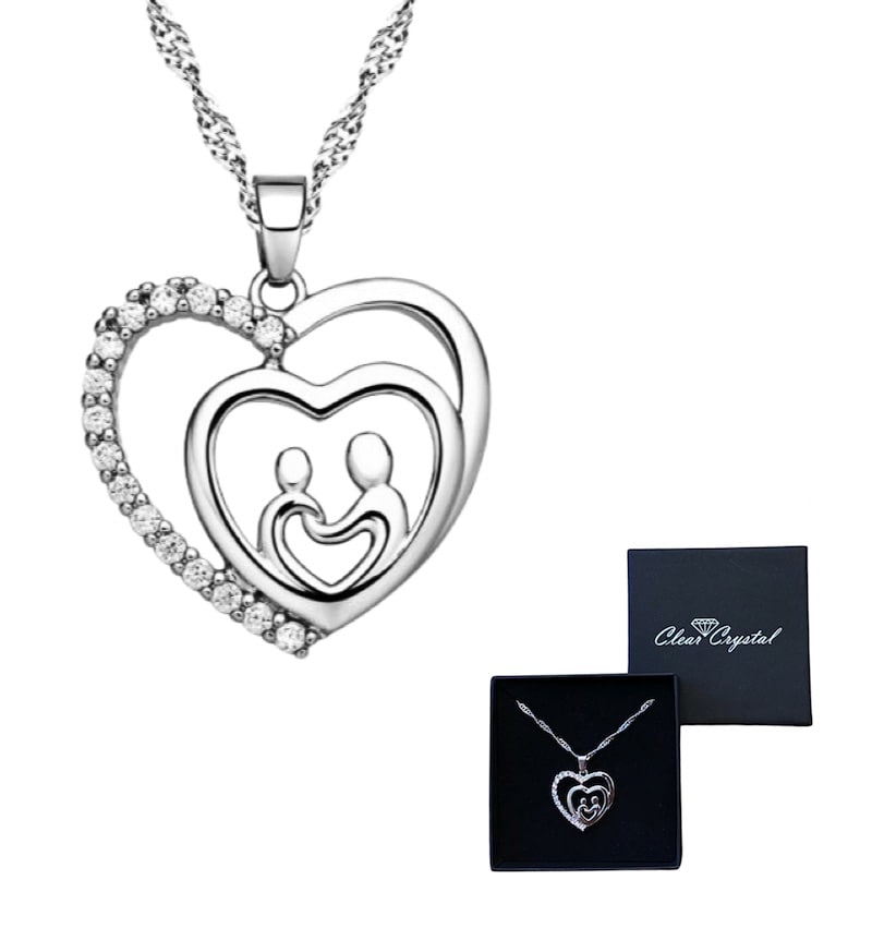 Mother & Child Crystal Heart Necklace