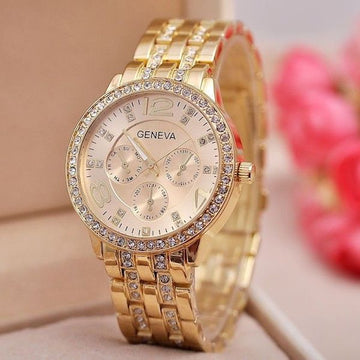 Yellow Gold Tone Watch - Crystal
