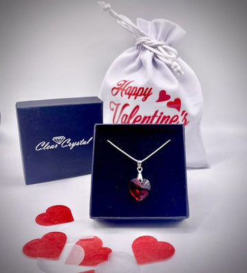 Valentines Red Heart Premium Crystal Necklace with FREE Luxury Pouch & Box