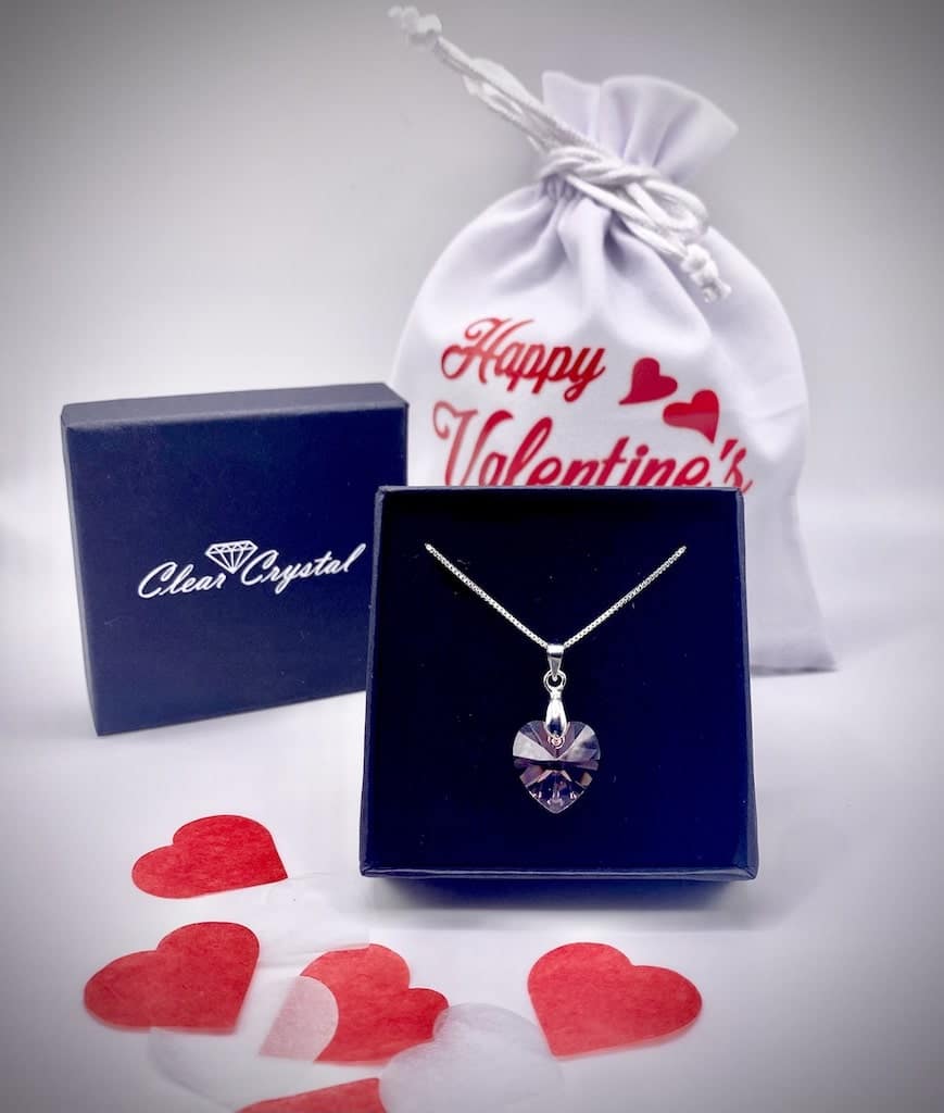 Valentines Pink Heart Premium Crystal Necklace with FREE Luxury Pouch & Box