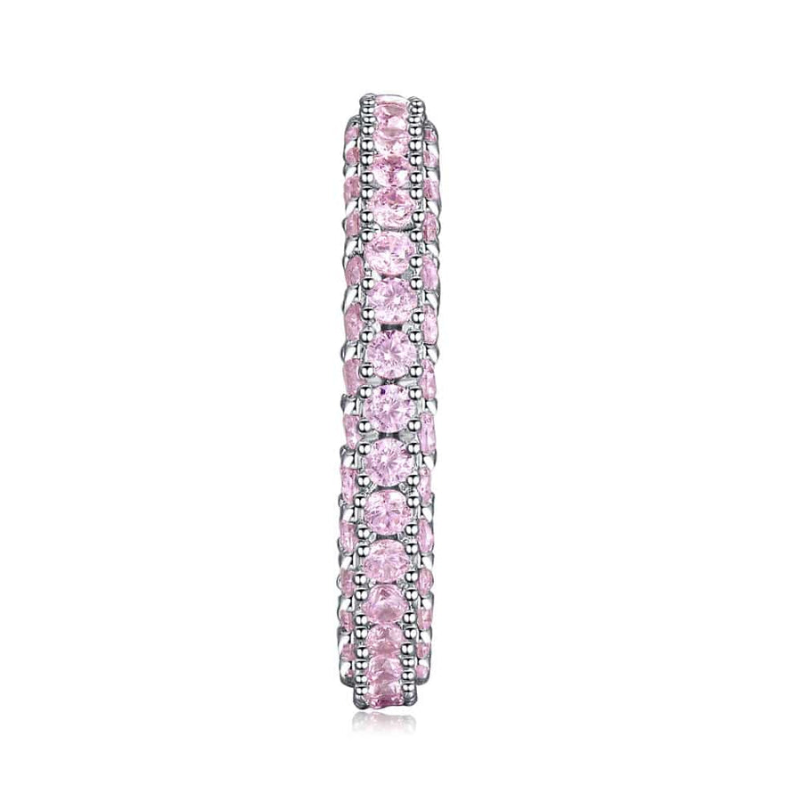 3.00CT Pink Simulated Sapphire Rhodium Plated Eternity Band