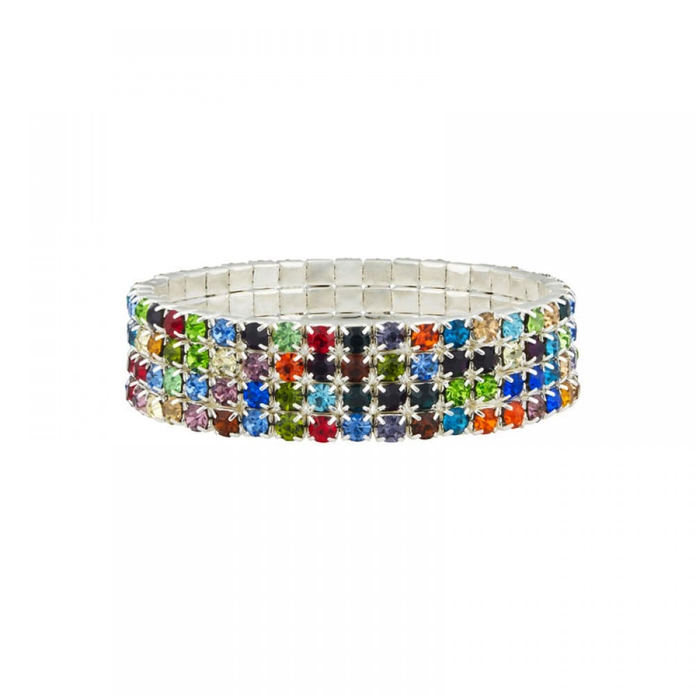 Four Row Crystal Stretch Bracelet - Coloured