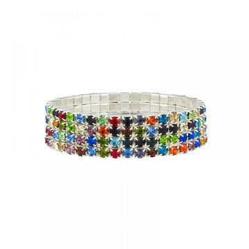 Four Row Crystal Stretch Bracelet - Coloured