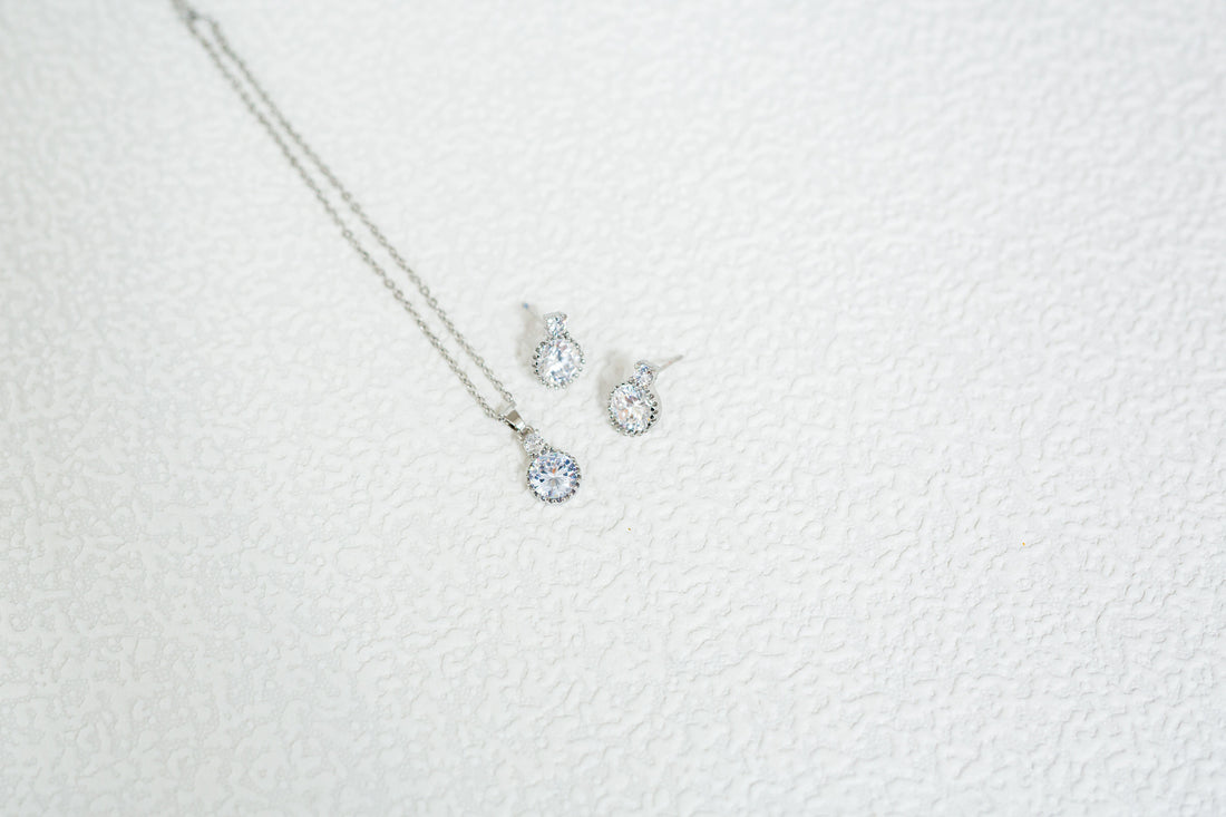 Double Solitaire Pendant and Earring Set