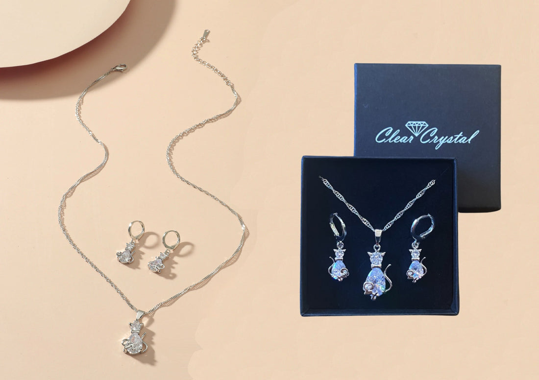 Crystal Kitty Necklace and Earring Set