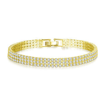 Yellow Gold Plated bracelet featuring over 220 clear cut simulated sapphires finished with an elegant flat clasp fastening