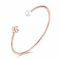 Diamond and freshwater pearl flower bangle cttw 0.015