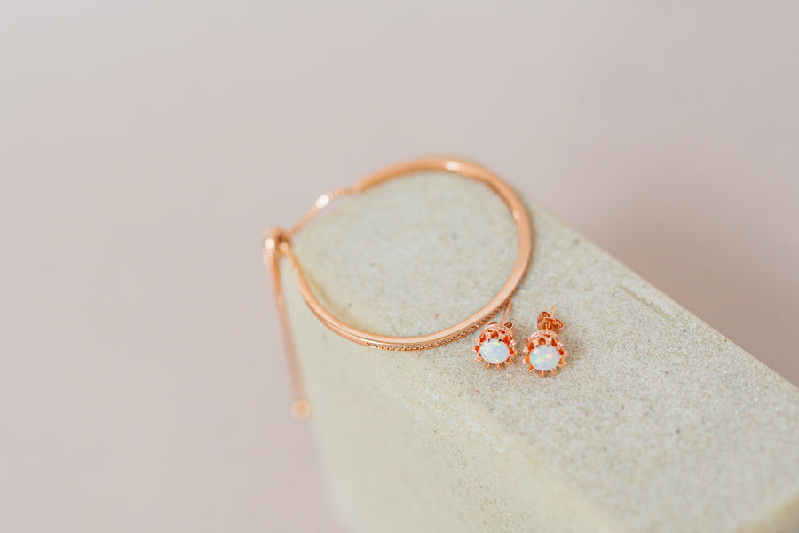 Opal & Rose Gold Tone Earrings