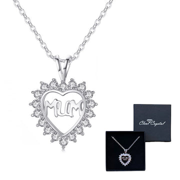 MUM Heart Necklace with Crystals