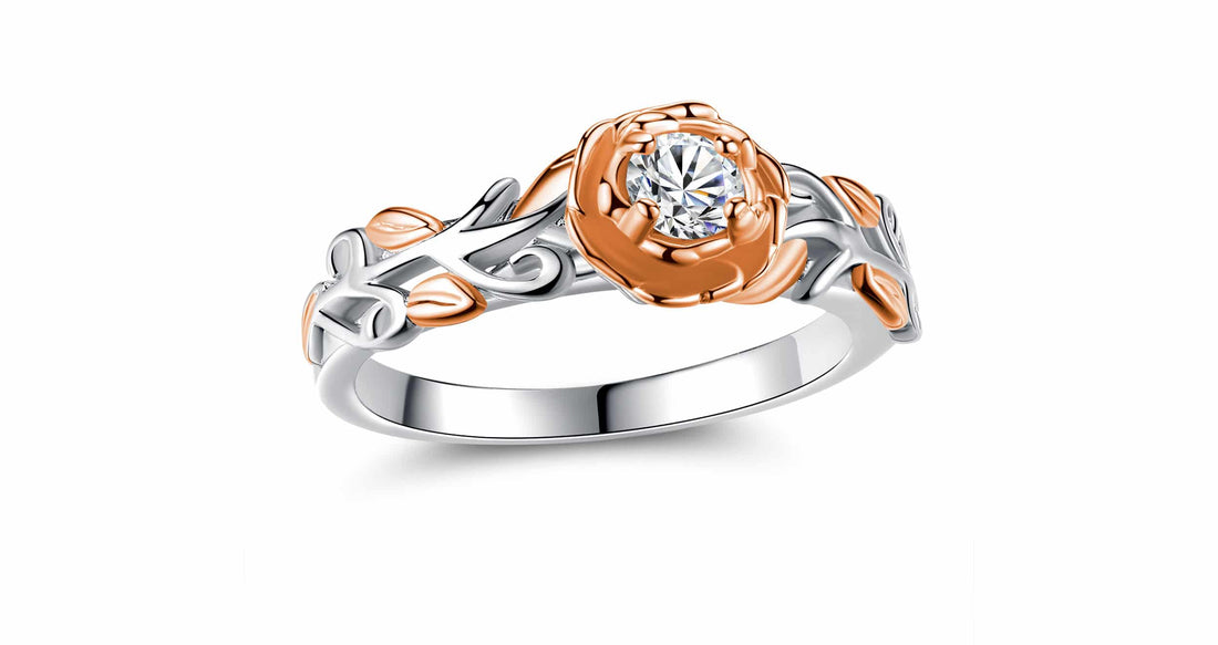 Rose Style Dual Tone Gold Plated Ring Made With Crystals