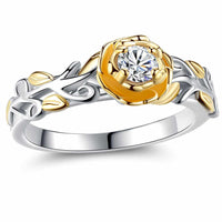 Rose Style Dual Tone Gold Plated Ring Made With Crystals