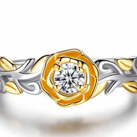 Rose Style Dual Tone Gold Plated Ring Made With Crystals